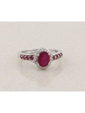 Sterling Silver Ruby and White Zircon Ring Size 9